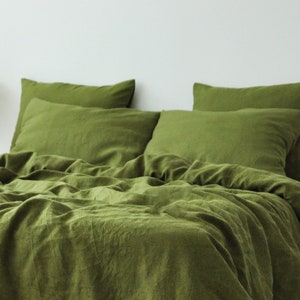 Olive linen pillow cover Softened Linen pillowcase Standard Queen King Custom size pillow case in Olive Envelope closure type