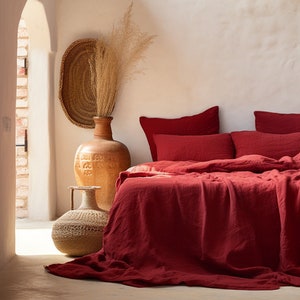 Maroon linen flat sheet 1 Flat sheet Softened linen sheet Stonewashed linen Linen bedsheet Farmhouse decor