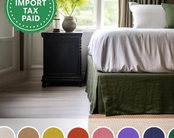 Dark olive and other colors linen tailored bed skirt Tailored bed skirt Stonewashed linen Wedding gift Queen King Double custom size