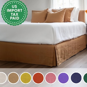 Clay and other colors linen tailored bed skirt Tailored bed skirt Stonewashed linen Wedding gift Queen King Double custom size