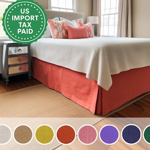 Coral and other colors linen tailored bed skirt Tailored bed skirt Stonewashed linen Wedding gift Queen King Double custom size