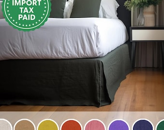 Antracitgrönt och andra färger av linne Skräddarsydd sängkjol Skräddarsydd sängkjol Stentvättat linne Bröllopspresent Queen King Dubbel anpassad storlek