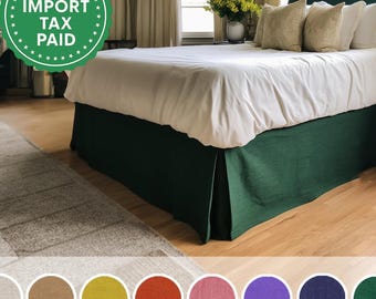 Forest green and other colors linen tailored bed skirt Tailored bed skirt Stonewashed linen Wedding gift Queen King Double custom size