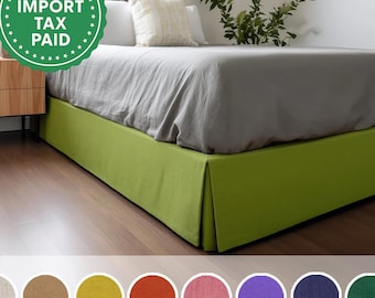 READY TO SHIP Chartreuse green linen tailored bed skirt 1 Tailored bed skirt Stonewashed linen Wedding gift Queen King Double Split corners