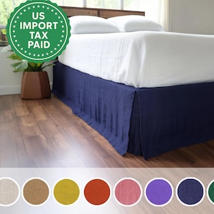 Indigo and other colors linen tailored bed skirt Tailored bed skirt Stonewashed linen Wedding gift Queen King Double custom size