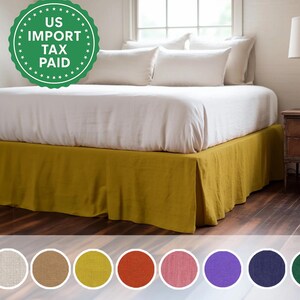 Mustard and other colors linen tailored bed skirt Tailored bed skirt Stonewashed linen Wedding gift Queen King Double custom size