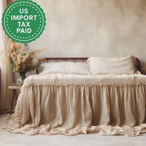 Beige and other colors bed skirt Softened linen bed skirt Dust ruffle ivory bed skirt Stonewashed linen Wedding gift Queen King