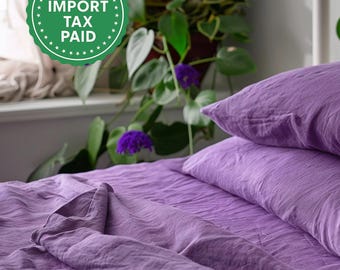 Orchid linen sheet set 1 flat sheet and 1 fitted sheet and 2 pillowcases Softened linen bedding Stonewashed Purple bedding set