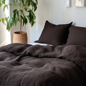 Brown linen duvet cover 1 duvet cover Softened linen Comforter cover Quilt cover Coconut buttons  Ribbon ties Hidden closure