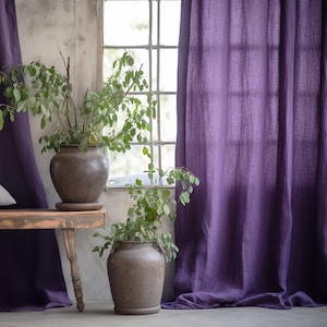 Deep purple regular and blackout linen curtains 2 panels Unlined Cotton Blackout lining Medium weight linen Custom size