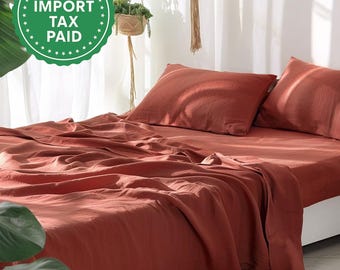 Redwood linen fitted sheet 1 Fitted sheet Softened linen sheet Stonewashed linen Linen bedsheet Washed linen
