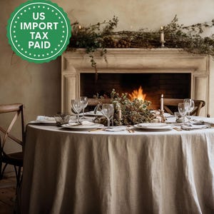 Undyed round linen tablecloth Christmas theme rectangle square tablecloth Beige rustic linen table cloth Stonewashed linen Custom sizes