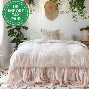 Blush pink and other colors bed skirt Softened linen bed skirt Dust ruffle pink bed skirt Stonewashed linen Wedding gift Queen King