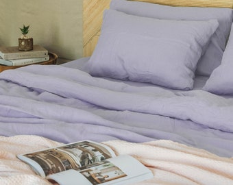 Pastel lavender linen bedding set 1 Duvet cover + 2 Pillowcases Softened linen comforter cover set Quilt cover set Hidden closure