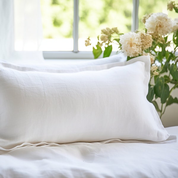 White linen Oxford sham White sham pillow cover King Queen Standard Euro Decorative Lumbar, Custom size Envelope closure