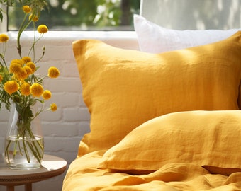 Turmeric linen Oxford sham Yellow sham pillow cover King Queen Standard Euro Decorative Lumbar, Custom size Envelope closure