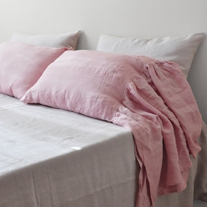 70 colors linen pillowcase with ruffles on one side King Queen Standard Euro Australian Custom size pillow cover Ribbon ties closure