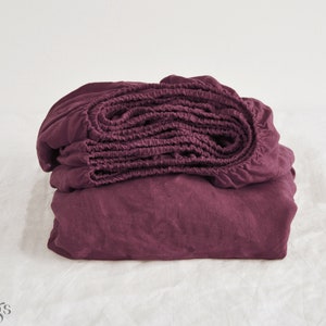 Burgundy linen fitted sheet 1 Fitted sheet Softened linen sheet Stonewashed linen Linen bedsheet Purple linen sheet