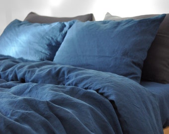 Ocean blue linen duvet cover 1 duvet cover Softened linen Comforter cover Quilt cover Coconut buttons   Hidden closure