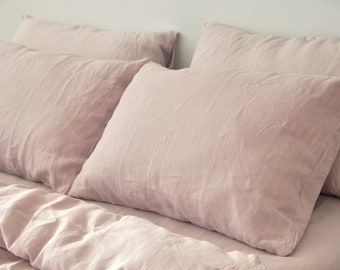 Dusty pink linen pillowcase Pink pillow cover King Queen Standard Euro Decorative Australian, Custom size Envelope closure