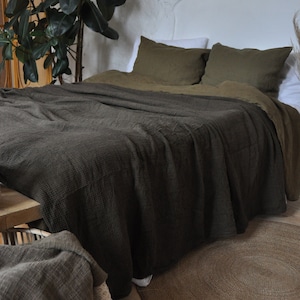 Brown waffle linen coverlet Heavy weight linen Waffle throw blanket Linen bed cover Twin Full Double Queen King