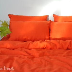 Bright orange linen bedding set 1 Duvet cover and 2 Pillowcases Softened linen bedding Comforter cover set Quilt cover set