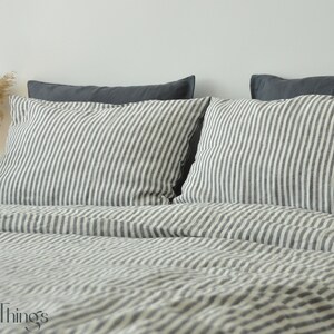 White and gray stripe linen pillowcase Custom pillowcase White pillow cover King Queen Standard Euro Custom size Envelope closure