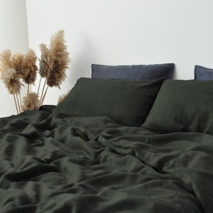 Charcoal green linen bedding set 1 Duvet cover and 2 Pillowcases Softened linen bedding Comforte cover set Quilt cover set