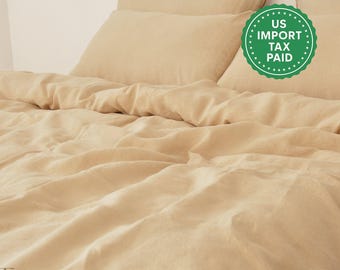 Örngott i karamellfärgat linne Beige örngott King Queen Standard Euro Dekorativt fyrkantigt, ländrygg, anpassad storlek Kuvertförslutning