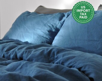 Funda de almohada de lino azul océano King Queen Estándar Europeo Decorativa Niño pequeño, Cuerpo, Australiano, Lumbar, Tamaño personalizado Cierre de sobre