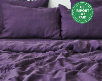 Deep purple linen pillowcase Purple pillow cover King Queen Standard Euro Decorative Australian, Custom size Envelope closure