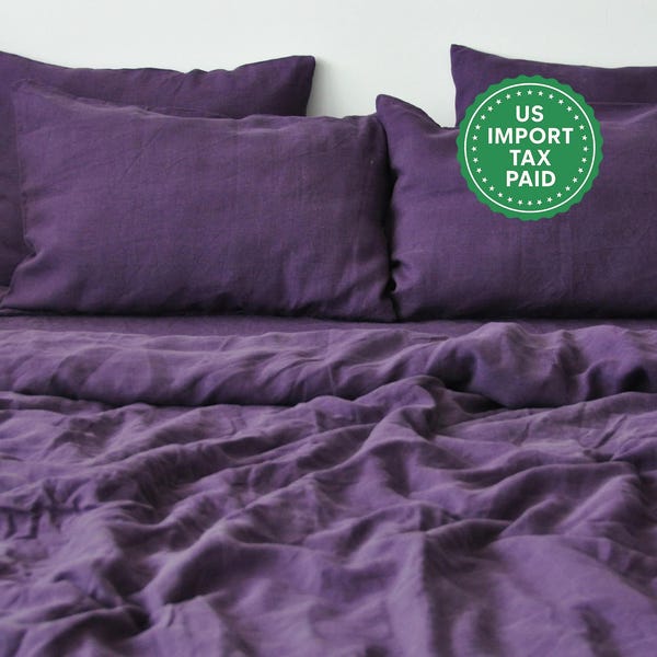 Funda de almohada de lino morado oscuro Funda de almohada morada King Queen Estándar Europeo Decorativa Australiana, Tamaño personalizado Cierre de sobre