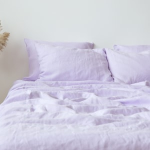 Lilac linen sheet set 1 flat sheet and 1 fitted sheet and 2 pillowcases Softened linen bedding Stonewashed Purple bedding set