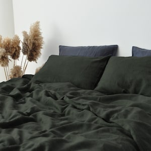 Charcoal green linen flat sheet 1 Flat sheet Softened linen sheet Stonewashed linen Linen bedsheet Green bed sheet Farmhouse decor