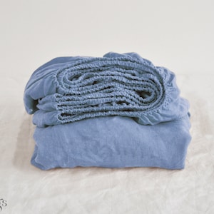 Cornflower blue linen fitted sheet 1 Fitted sheet Softened linen sheet Stonewashed linen Linen bedsheet Bright blue fitted sheet