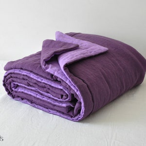 70 colors double sided linen comforter Softened medium weight linen Wool cotton sintepon linen insert duvet Purple violet blanket