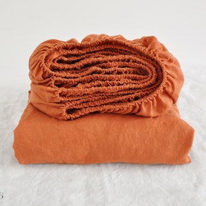 Burnt orange linen fitted sheet 1 Fitted sheet Softened linen sheet Stonewashed linen Linen bedsheet Orange fitted sheet