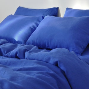 Royal blue linen duvet cover 1 duvet cover Softened linen Comforter cover Coconut buttons Ribbon ties Hidden closure Stonewashed image 1