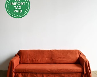 Bränd orange linne sofföverdrag Soffpläd Mjuk linneduk sofföverdrag Miljövänligt överkast Anpassad storlek sängöverdrag