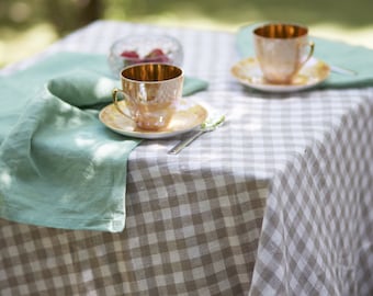 Undyed gingham and other colors linen tablecloth Round rectangle square Rustic table cloth Stonewashed linen Sustainable gift