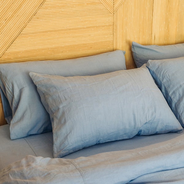 Cornflower blue linen pillowcase Blue pillow cover King Queen Standard Euro Decorative Australian, Custom size Envelope closure