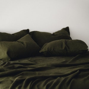 Dark olive linen pillowcase Green pillow cover King Queen Standard Euro Decorative Australian, Custom size Envelope closure