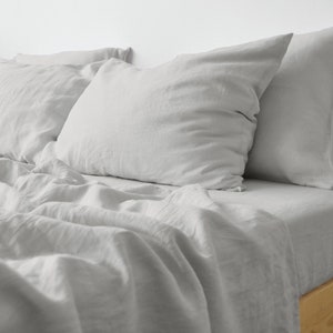 Light gray linen sheet set 1 flat sheet and 1 fitted sheet and 2 pillowcases Softened linen bedding Stonewashed Gray bedding set