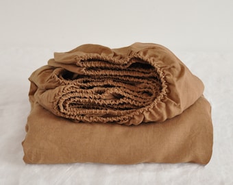 Clay linen fitted sheet 1 Fitted sheet Softened linen sheet Stonewashed linen Linen bedsheet brown fitted sheet washed linen