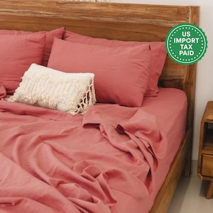 Rust pink linen flat sheet 1 Flat sheet Softened linen sheet Stonewashed linen Linen bedsheet Farmhouse decor