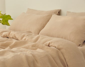 Caramel linen bedding set 1 Duvet cover and 2 Pillowcases Softened linen Comforter cover set Quilt cover set Hidden closure