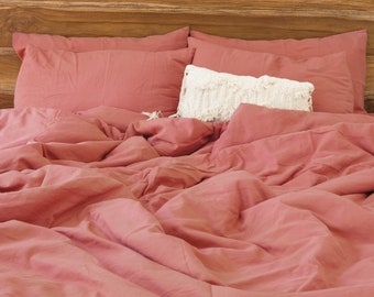 Rust pink linen bedding set 1 Duvet cover and 2 Pillowcases Softened linen bedding Comforter cover set Quilt cover set Hidden closure