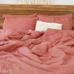 Rust pink linen bedding set 1 Duvet cover and 2 Pillowcases Softened linen bedding Comforter cover set Quilt cover set Hidden closure