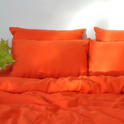 Bright Orange Linen Duvet Cover / 1 Duvet Cover / Softened Etsy