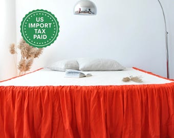 Bright orange and other colors bed skirt Softened linen bed skirt Dust ruffles gathered Stonewashed linen Wedding gift Queen King